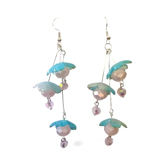 Fairy Earrings with Lucite Flowers and Crystals on 925
Stamped Hooks - Picture 2 of 4